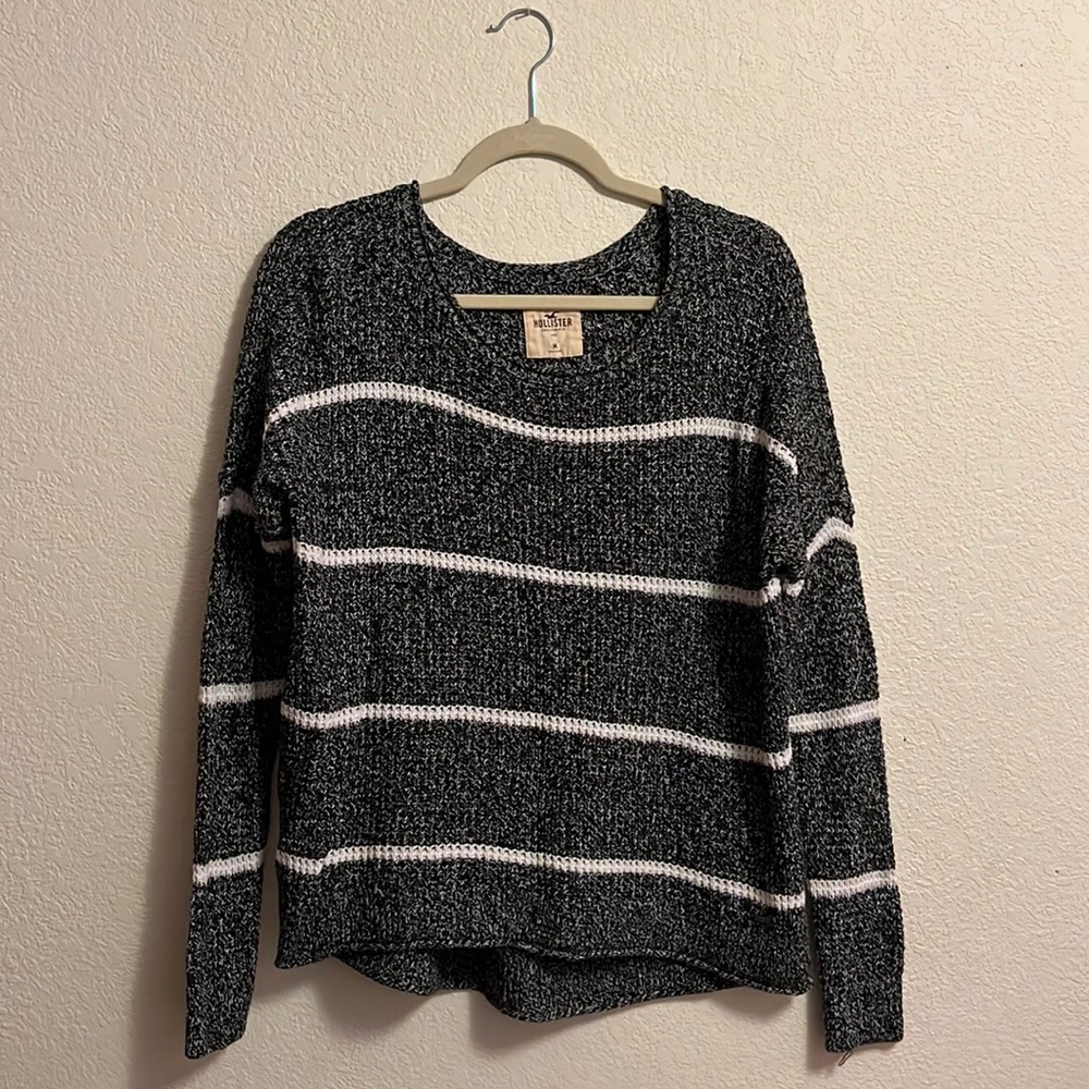 Hollister Gray/White striped Pullover Sweater